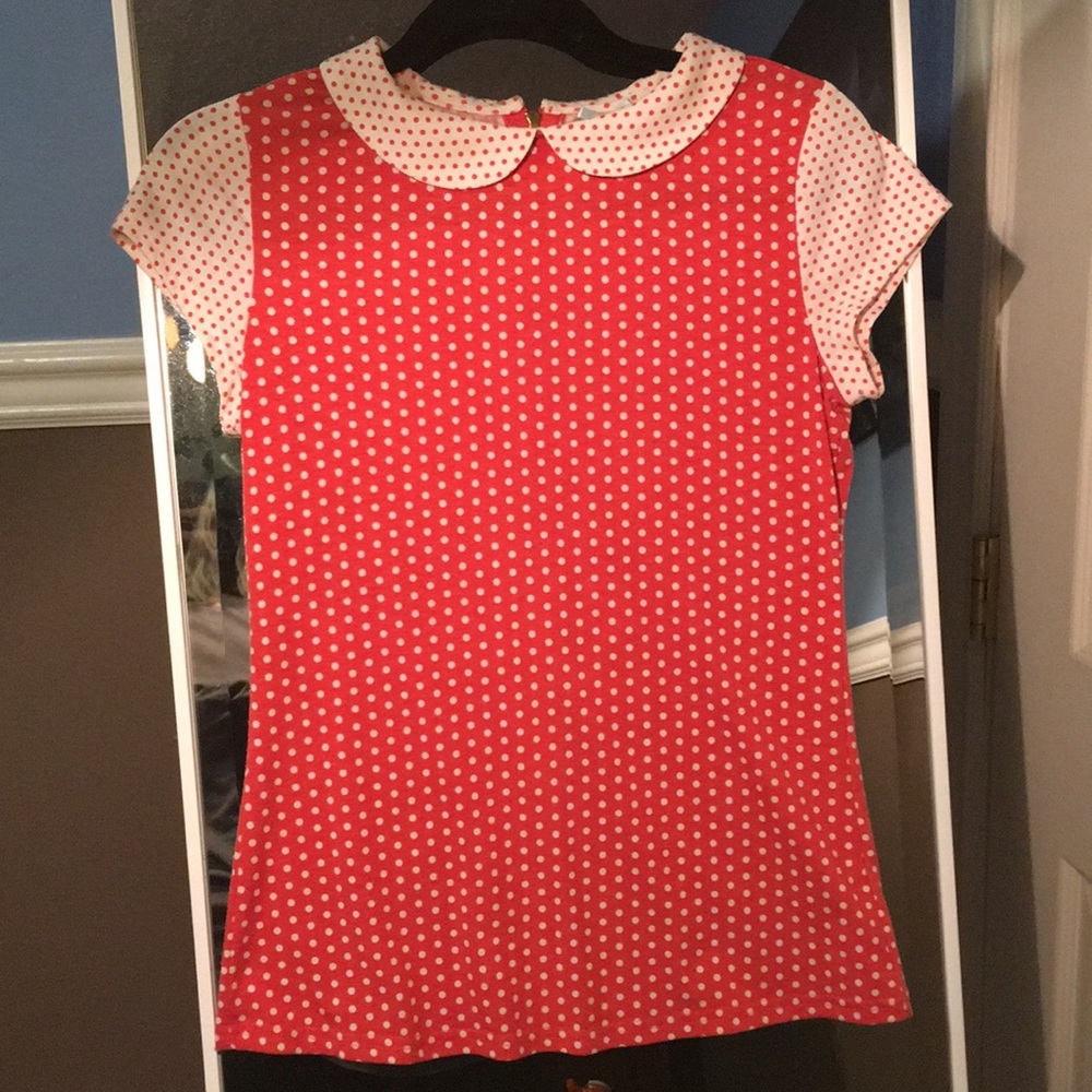 Downeast Polka Dot Peter Pan Collared Blouse
